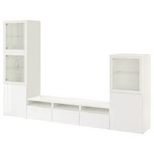 Besta Tv Storage Combination Glass Doors White Selsviken High Gloss White Clear Glass Ikea Tv Storage Glass Cabinet Doors Glass Door