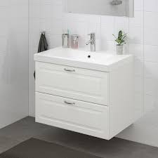 They are mounted on the floor, along a wall and have a mirror installed above. Godmorgon Bathroom Vanity Kasjon White 311 2x181 2x227 8 80x47x58 Cm Ikea