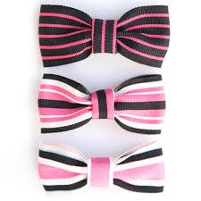 All ends have been heat sealed. Black And Pink Ribbon Collection Striped Hair Bow Bows Etc