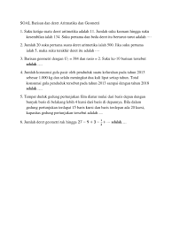 Tempat duduk gedung pertunjukan film diatur mulai dari baris depan ke belakang dengan banyak baris di belakang lebih 4 kursi dari baris di depannya. Soal I