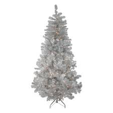 Spark the joy of christmas with this artificial christmas tree. 4 5 Pre Lit Silver Metallic Tinsel Artificial Christmas Tree Clear Lights Christmas Central