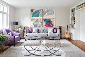 Pink & grey living room. Brilliant Emma Tufted Sofa Living Room Transitional With Purple Barrel Back Armchair Gallery Wall Gray Area Rug Oval Coffee Table Black Drum Shade Flat Weave Rug Gray Natural Light Organic