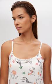 Γυναικείο Νυχτικό Βαμβακερό Εκρού Με Ζωάκια Safari Minerva