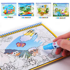 1 x small water paint coloring book （not reusable） 1 x pen color: Kids Magic Reuseable Water Drawing Painting Coloring Book With Water Pen Toys Creative Toys Activities