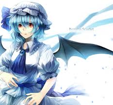 Blue hair don't care 💙🖤. Video Games Touhou Wings Dress Ribbons Blue Hair Vampires Red Eyes Short Hair Bows Open Mouth White Dress Hats Remilia Scarlet Simple Background Anime Girls White Background Bangs Bat Wallpapers Hd