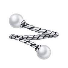 Jewelry Double Pearl Silver Cable Bypass Spiral Ring Retro Jewelry Fashion Pearls Fashion Jewelry