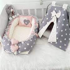 modastra gri beyaz yildiz desenli babynest set ve puset ortusu ic kilifi puset bebek bebek uykusu