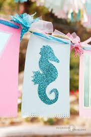 Seahorse Amp Stripes Under The Sea Surprise My Little Mermaid S 1st Birthday Party 1st Birthday Parties Mermaid Theme Party Mermaid Birthday Party