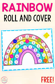 For preschool aged kids and up. Rainbow Roll And Cover Math Game