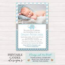 This baptism invitations with envelopes are exactly what we needed. Boy Elephant Christening Or Baptism Invitation By Printablecandee Christening Baptism Invitations Christening Invitations Boy