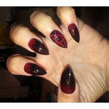 Black And Red Acrylic Nails Designs Gothic Stiletto Pentagram Nails Black Red Long Or Short Acrylic 22 Liked On Polyvore Featuring Costumes R Witch Nails Goth Nails Black Nail Designs