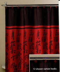 Fiji Oriental Asian Red Black Fabric Shower Hooks 70 X70 Polyester Unbranded Shower Curtain Hooks Curtains Shower Curtain