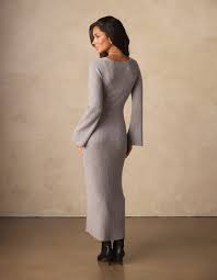 Collins Knit Maxi Dress in Light Grey Xs