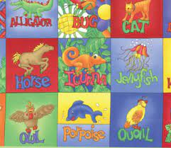 Shop fabric.com's selection of abc's & 123's products! Animal Alphabet Kids Colourful Squares Quilting Fabric Panel Find A Fabric