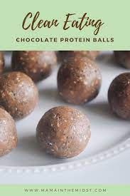 Easy Chocolate Protein Balls Mama In The Midst Recipe Chocolate Protein Balls Protein Ball Protein Balls Recipes