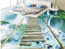 3d Flooring Wallpaper Custom Photo Bed Room Mural Waterfall Rope Bridge Landscape 3d Painting Pvc Self Adhesive Floor Murals Floor Wallpaper 3d Floor Painting
