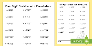 Long division worksheet generator tool. Four Digit Division With Remainders Activity Math Twinkl Worksheets Grade No Us2 Ver Long Division Worksheets Grade 5 No Remainders Worksheet 4th Grade Division Word Problems Worksheets Drops In The Bucket Math
