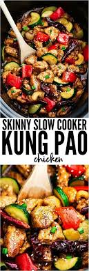 A Delicious Skinny Slow Cooker Kung Pao Chicken Coated In A Sweet And Spicy Sauce With Tender Vegetables And Crunchy Skinny Slow Cooker Recipes Healthy Recipes
