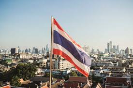 Thailandische Flagge Und Blick Auf Die Stadt Bangkok Thailand Stockfoto