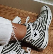 Black And White Striped Converse Adorable Striped Converse Purchase Bought Sneakers Stripes Shoes Sneakers Fashion Outfits Aesthetic Shoes