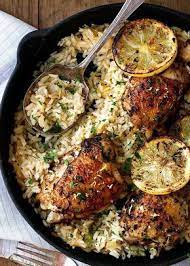One Pot Greek Chicken And Lemon Rice Best Chicken And Rice Ever Recipe Mediterranean Diet Chicken Greek Chicken Recipes Greek Marinated Chicken