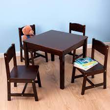 Give your kids the right table training with the kidkraft kid's farmhouse kids 5 piece writing table and chair set. Farmhouse Table 4 Chair Set Espresso Kidkraft 21453