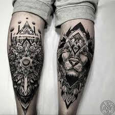 Mandala And Lion Leg Tattoos Best Leg Tattoos Tattoos For Guys Leg Tattoos