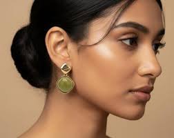 Vintage Gold Jade Hook Dangle Drop Earrings