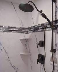 The Best Of Both Worlds Tile Border With Cultured Marble Very Minimal Grout Cultured Marble Cultured Marble Shower Shower Panels