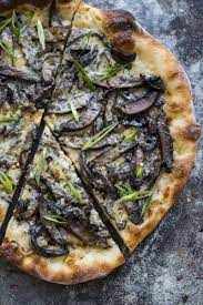 Roasted Mushroom Pizza With Fontina And Scallions Recipe Mushroom Pizza Stuffed Mushrooms Roasted Mushrooms