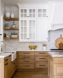 Blond Oak Wood Kitchen With Marble Countertops And Simple White Upper Cabinets I Love The Balance Of Beige Wood L Kitchen Design Home Kitchens Kitchen Remodel
