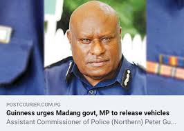 Damaged police vehicle in Wara Ambekne, Jiwaka