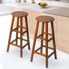 The frame of this bar stool is crafted from metal and can be stacked. Homcom 2 Pcs Bar Stools Chairs Acacia Wood Teak Colour Mh Star