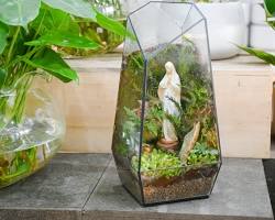 Hình ảnh về Một terrarium được thiết kế đặc biệt với hình ảnh, vật kỷ niệm của một chuyến du lịch