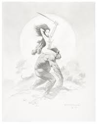 Worked as artist on the marauders of the wolf: Hake S Fantasy Artist Mike Hoffman Original Art Pair