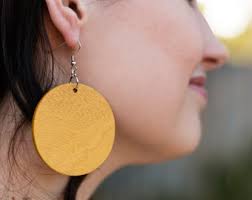 Wood, Green, and Yellow Open Circle Acrylic Earrings