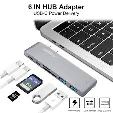 Agptek 6 In 1 Type C Usb C Hub Adapter Dual Usb 3 0 Port Thunderbolt 3 Sd Card And Micro Sd Slot For Macbook Pro Walmart Com Walmart Com