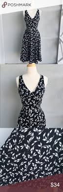 Gap Black White Leaves Print Midi Dress Size 4 Dresses Printed Midi Dress Gap Dress
