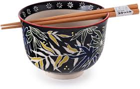 Ramen in bowl with chopsticks. Amazon Com Quality Japanese Ramen Udon Noodle Bowl With Chopsticks Gift Set 5 Inch Diameter Bamboo Leaves Kitchen Dining