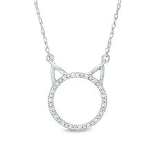 14kt yellow gold sitting cat leverback earrings. 1 20 Ct T W Diamond Cat Necklace In 10k White Gold Gordon S Jewelers
