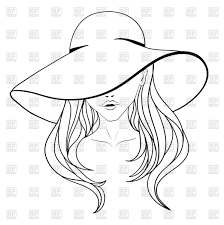 Outline Of Portrait Young Woman In Hat With Large Fields And Long Woman Drawing Hats For Women Flat Drawings