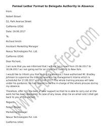 Sample Letter Format To Delegate Authority In Absence Free Letters Business Letter Format Example Business Letter Format Professional Letter Format