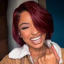 The hair is black at the root and then it blends into a color of light burgundy. Amazon Com Naseily Short Wavy Bob Hairstyles For Black Women Ombre Burgundy Hair Wig Bob Hair Wigs For Women Beauty Personal Care