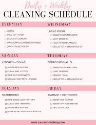 Daily House Cleaning Schedule Checklist Lauren Gleisberg In 2020 Daily Cleaning Schedule Weekly Cleaning Schedule Clean House Schedule