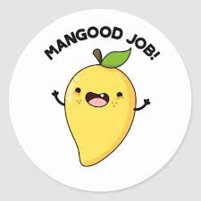 Mangood Job Cute Mango Fruit Pun Classic Round Sticker Zazzle Com In 2021 Fruit Puns Cute Fruit Mango Fruit