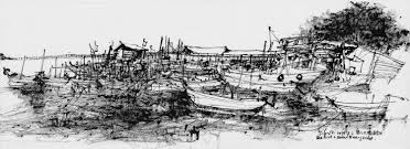 Pen and ink on paper. The First Second Penang Bridge