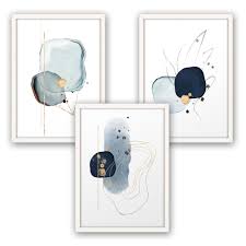 Abstrakt Blau 3 Teiliges Poster Set Kreative Feder Leicht strukturiertes papier aus 100% baumwolle.