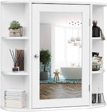 An affordable medicine cabinet for small bathrooms. Amazon Com Tangkula Bathroom Cabinet Single Door Wall Mounted Medicine Cabinet With Mirror 4 Tiers Inner Shelves Kitchen Dining