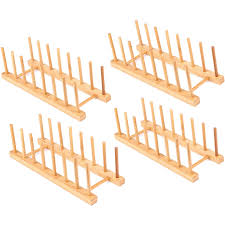 Search results for wooden plate racks. 4 Pack Bamboo Wooden Dish Rack Plate Rack Stand Pot Lid Holder Kitchen Cabinet Racks Holders Kitchen Dining Bar
