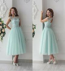 Details About 2018 Tea Length Mint Green Bridesmaid Dresses Robe Demoiselle D Honneur Lace Turquoise Bridesmaid Dresses Turquoise Wedding Dresses Tea Length Formal Dresses